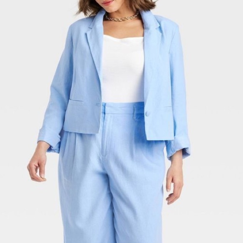 A New Day Cropped Linen Blend Blazer